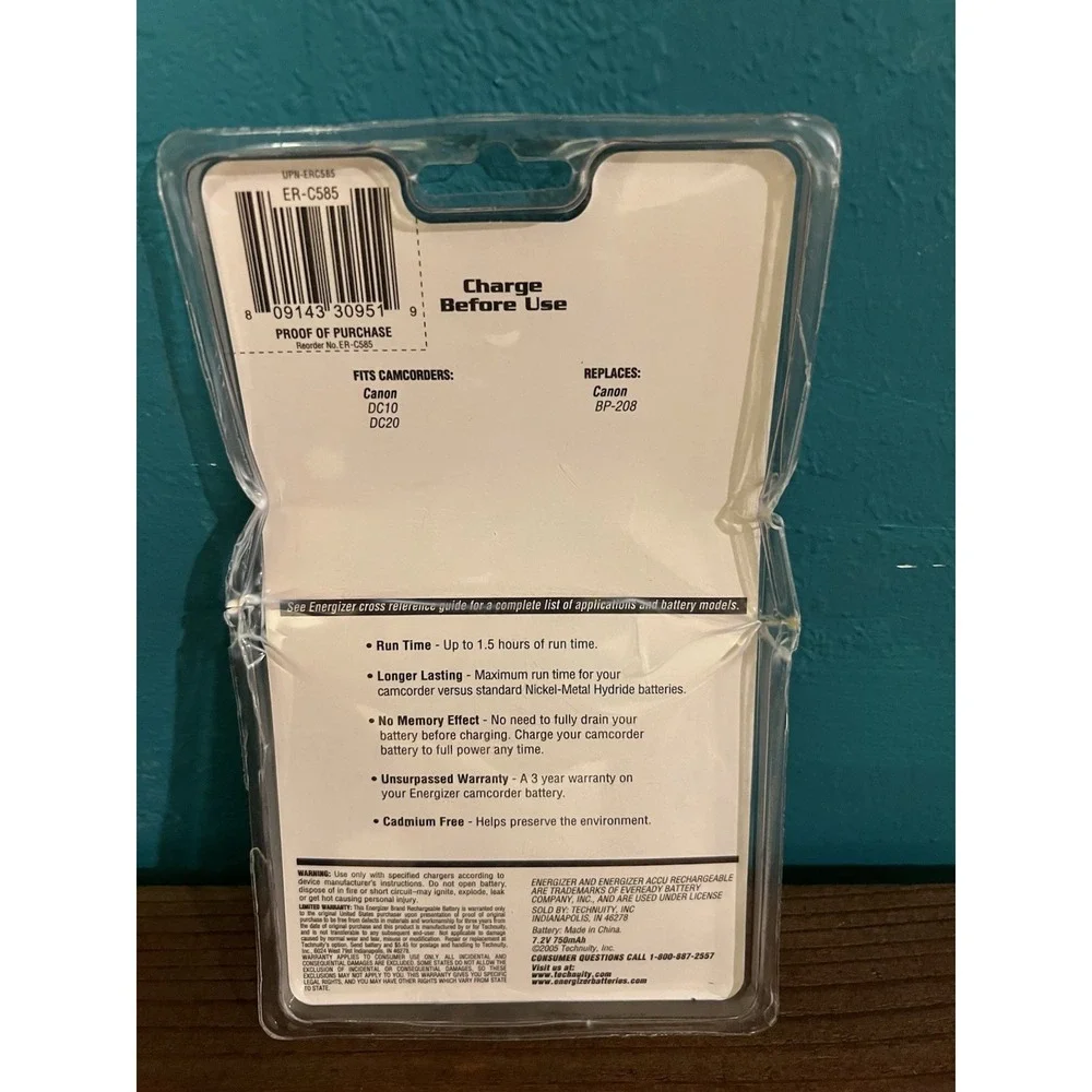 Genuine Energizer Rechargeable Camcorder Battery CM2560-C NIP NOS NEW *READ*